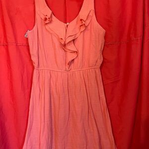As U Wish Women’s Ruffle Dress Size L Coral Pink Sleeveless Summer Midi Coquette